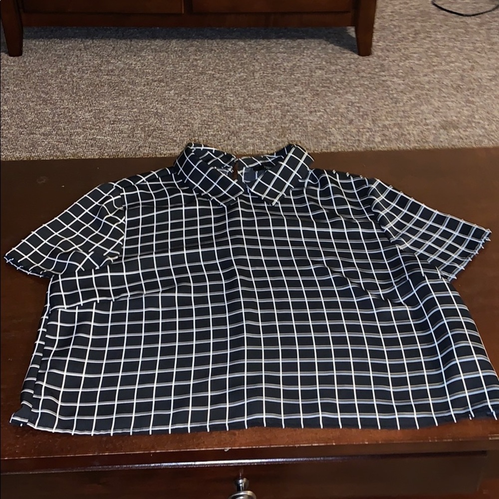 White and black collard shirt